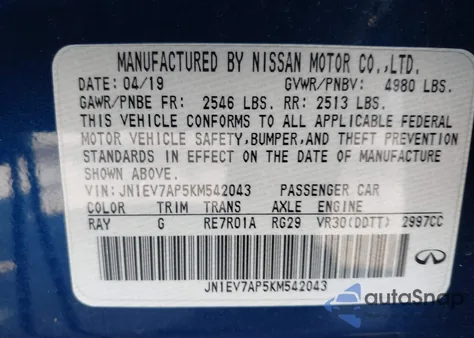 2019 Infiniti Q50 3.0T Sport z USA, uszkodzony, nr VIN JN1EV7AP5KM542043